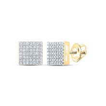  Yellow-tone Sterling Silver Womens Round Diamond Square Earrings 3/8 Cttw