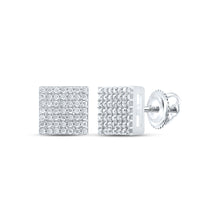  Sterling Silver Womens Round Diamond Square Earrings 3/8 Cttw