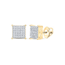  Yellow-tone Sterling Silver Womens Round Diamond Square Earrings 1/4 Cttw