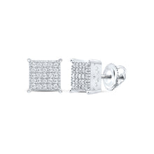  Sterling Silver Womens Round Diamond Square Earrings 1/4 Cttw