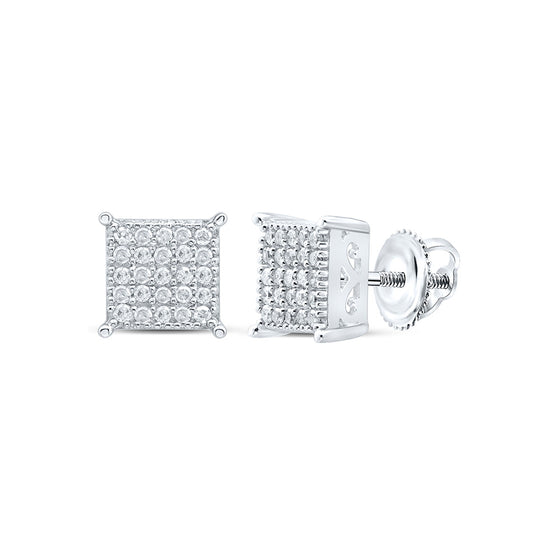 Sterling Silver Womens Round Diamond Square Earrings 1/4 Cttw