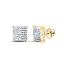  Yellow-tone Sterling Silver Womens Round Diamond Square Earrings 1/2 Cttw