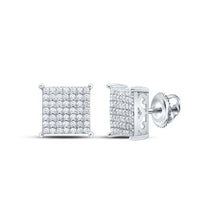 Sterling Silver Womens Round Diamond Square Earrings 1/2 Cttw