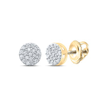  Yellow-tone Sterling Silver Womens Round Diamond Cluster Earrings 1/10 Cttw