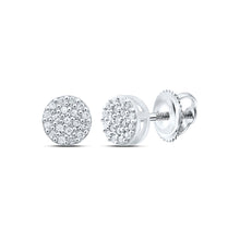  Sterling Silver Womens Round Diamond Cluster Earrings 1/10 Cttw