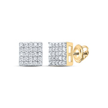  Yellow-tone Sterling Silver Womens Round Diamond Square Earrings 1/4 Cttw