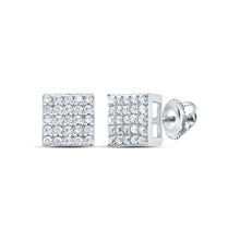  Sterling Silver Womens Round Diamond Square Earrings 1/4 Cttw