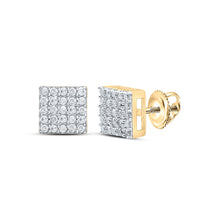  Yellow-tone Sterling Silver Womens Round Diamond Square Earrings 1/3 Cttw