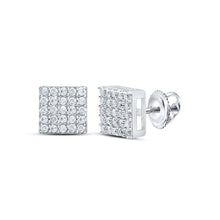  Sterling Silver Womens Round Diamond Square Earrings 1/3 Cttw