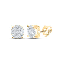  Yellow-tone Sterling Silver Womens Round Diamond Cluster Earrings 1/8 Cttw