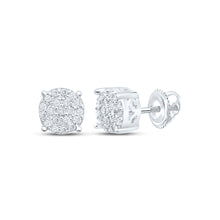  Sterling Silver Womens Round Diamond Cluster Earrings 1/8 Cttw