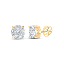  Yellow-tone Sterling Silver Womens Round Diamond Cluster Earrings 1/5 Cttw