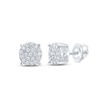  Sterling Silver Womens Round Diamond Cluster Earrings 1/5 Cttw