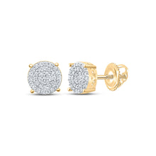  Yellow-tone Sterling Silver Womens Round Diamond Cluster Earrings 1/3 Cttw