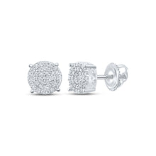  Sterling Silver Womens Round Diamond Cluster Earrings 1/3 Cttw
