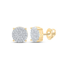  Yellow-tone Sterling Silver Womens Round Diamond Cluster Earrings 3/8 Cttw