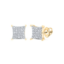  10k Yellow Gold Womens Round Diamond Square Earrings 1/4 Cttw