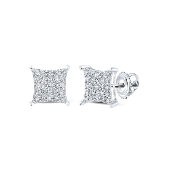 10k White Gold Womens Round Diamond Kite Square Earrings 1/4 Cttw