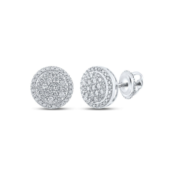 10k White Gold Womens Round Diamond Cluster Earrings 3/4 Cttw