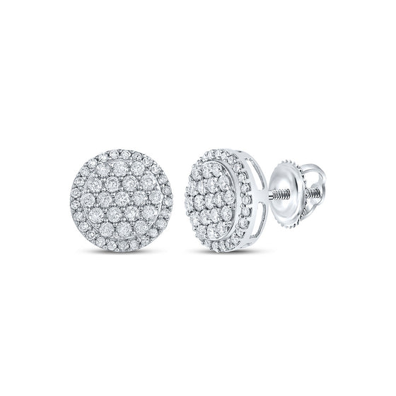 10k White Gold Womens Round Diamond Cluster Earrings 1/2 Cttw