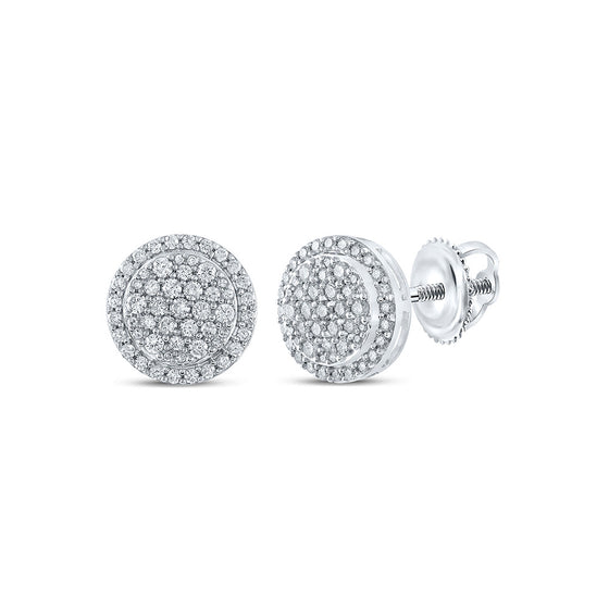 10k White Gold Womens Round Diamond Cluster Earrings 1 Cttw