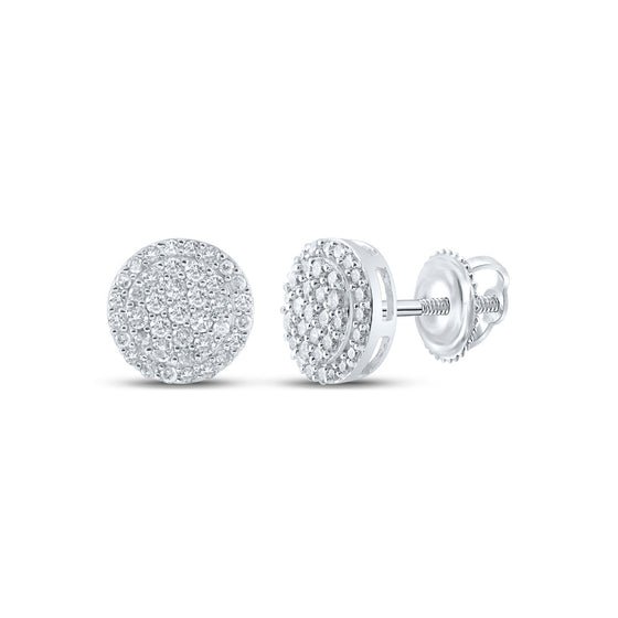 10k White Gold Womens Round Diamond Cluster Earrings 1/3 Cttw