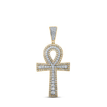  10k Two-tone Gold Mens Round Diamond Ankh Cross Charm Pendant 2-1/4 Cttw