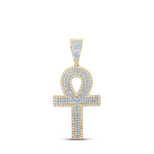  10k Two-tone Gold Mens Round Diamond Ankh Cross Charm Pendant 7/8 Cttw