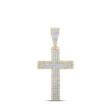  10k Two-tone Gold Mens Round Diamond Cross Charm Pendant 3/4 Cttw