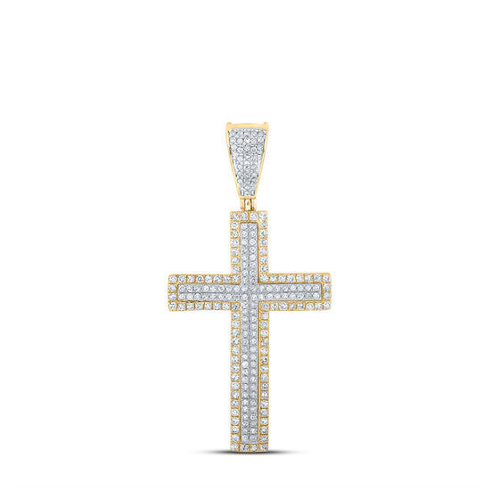 10k Two-tone Gold Mens Round Diamond Cross Charm Pendant 3/4 Cttw