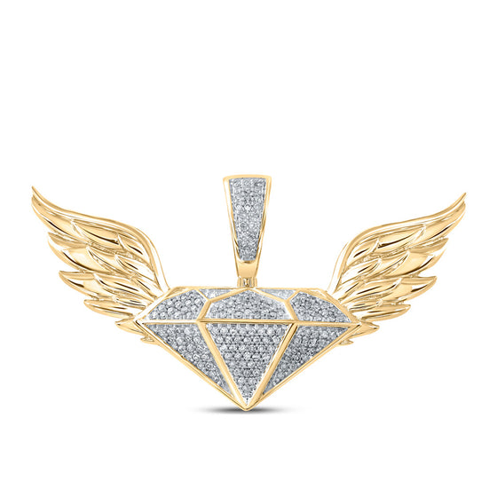 10k Yellow Gold Mens Round Diamond Gem Wings Charm Pendant 1/3 Cttw