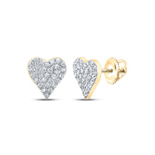  10k Yellow Gold Womens Round Diamond Heart Earrings 1/5 Cttw