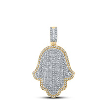  10k Yellow Gold Mens Baguette Diamond Hamsa Charm Pendant 1-1/3 Cttw