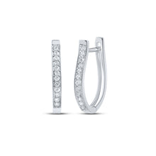  10k White Gold Womens Round Diamond Oblong Hoop Earrings 1/4 Cttw