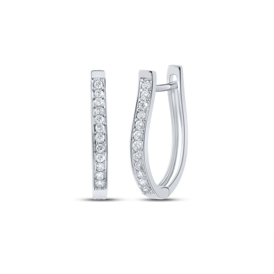 10k White Gold Womens Round Diamond Oblong Hoop Earrings 1/4 Cttw