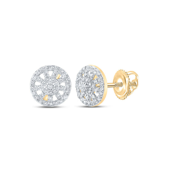 10k Yellow Gold Womens Round Diamond Wagon Wheel Cluster Earrings 1/3 Cttw