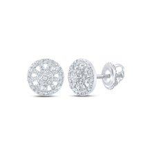  10k White Gold Womens Round Diamond Wagon Wheel Cluster Earrings 1/3 Cttw
