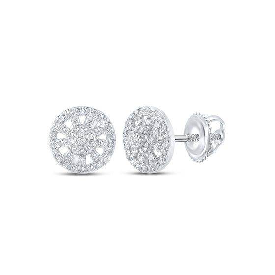 10k White Gold Womens Round Diamond Wagon Wheel Cluster Earrings 1/3 Cttw