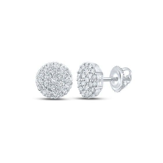 10k White Gold Round Diamond Cluster Earrings 2-1/2 Cttw