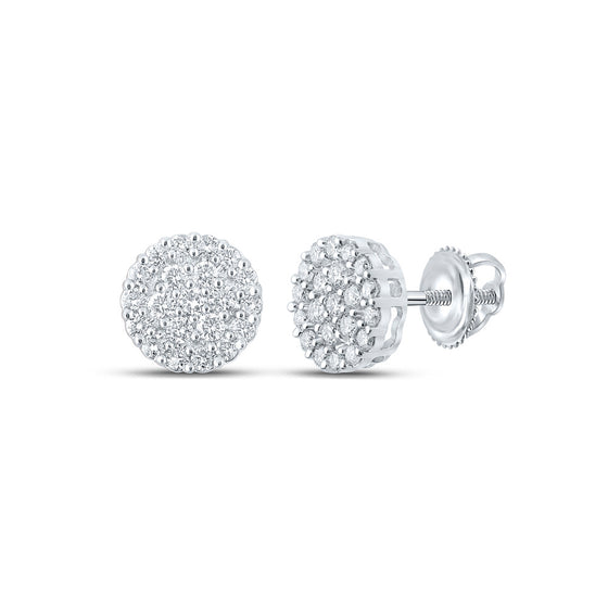 10k White Gold Round Diamond Cluster Earrings 1 Cttw