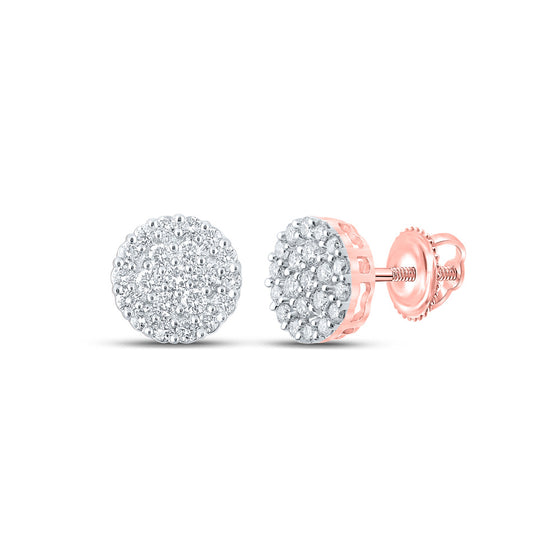 10k Rose Gold Round Diamond Cluster Earrings 1 Cttw