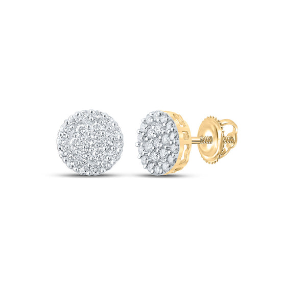 10k Yellow Gold Round Diamond Cluster Earrings 1 Cttw