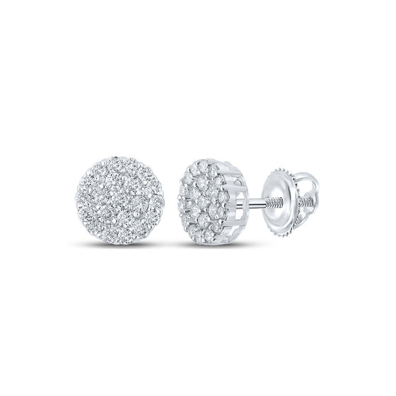 10k White Gold Round Diamond Cluster Earrings 3/4 Cttw
