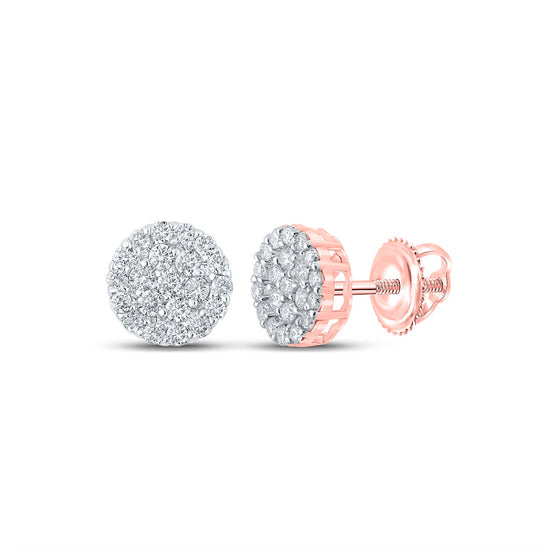 10k Rose Gold Round Diamond Cluster Earrings 3/4 Cttw