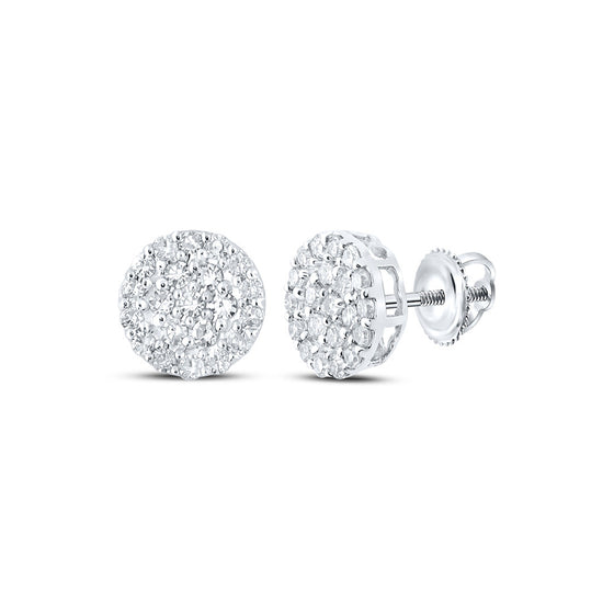 10k White Gold Round Diamond Cluster Earrings 1/4 Cttw