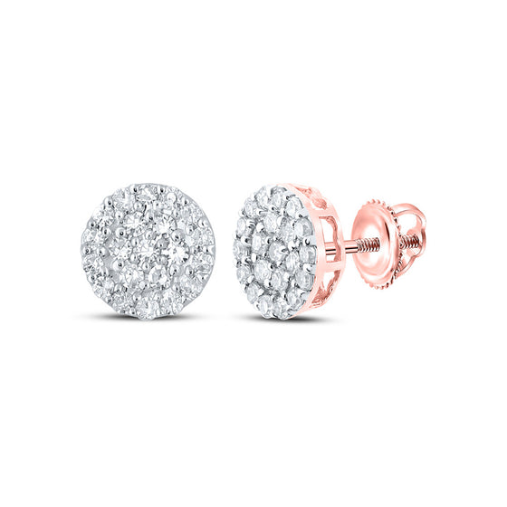 10k Rose Gold Round Diamond Cluster Earrings 1/4 Cttw