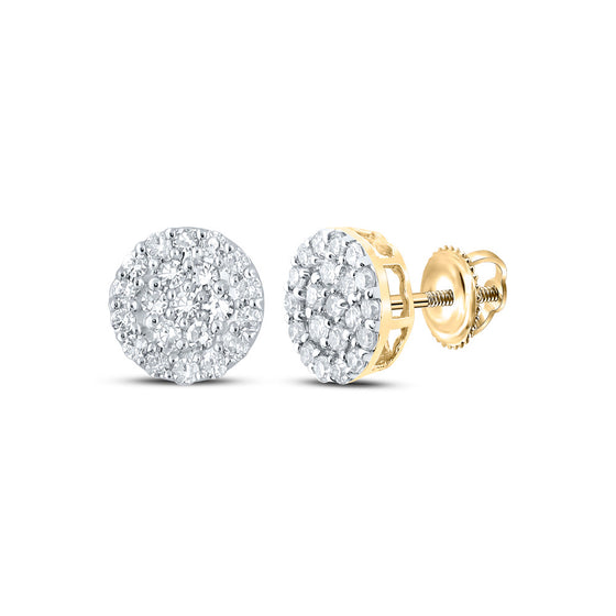 10k Yellow Gold Round Diamond Cluster Earrings 1/4 Cttw