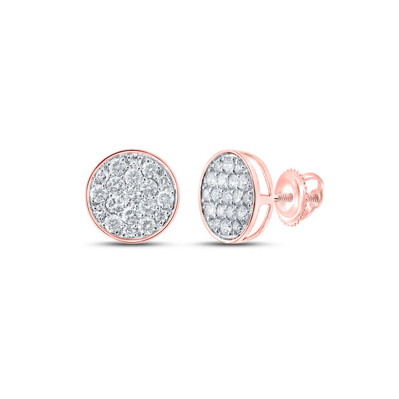 10k Rose Gold Round Diamond Cluster Earrings 1/2 Cttw