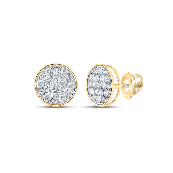 10k Yellow Gold Round Diamond Cluster Earrings 1/2 Cttw