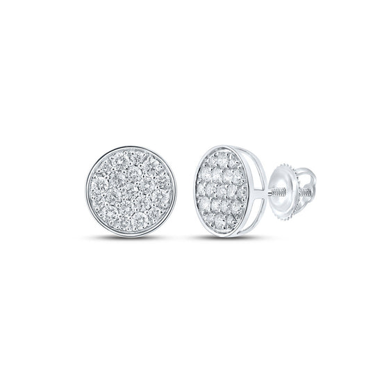 10k White Gold Round Diamond Cluster Earrings 3/4 Cttw